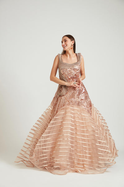 Neeru's Gold Color Nett Fabric Gown