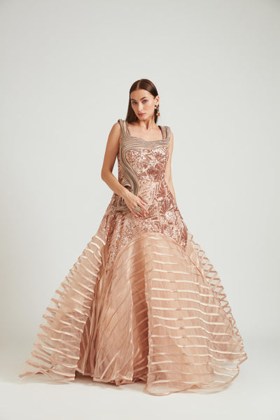 Neeru's Gold Color Nett Fabric Gown