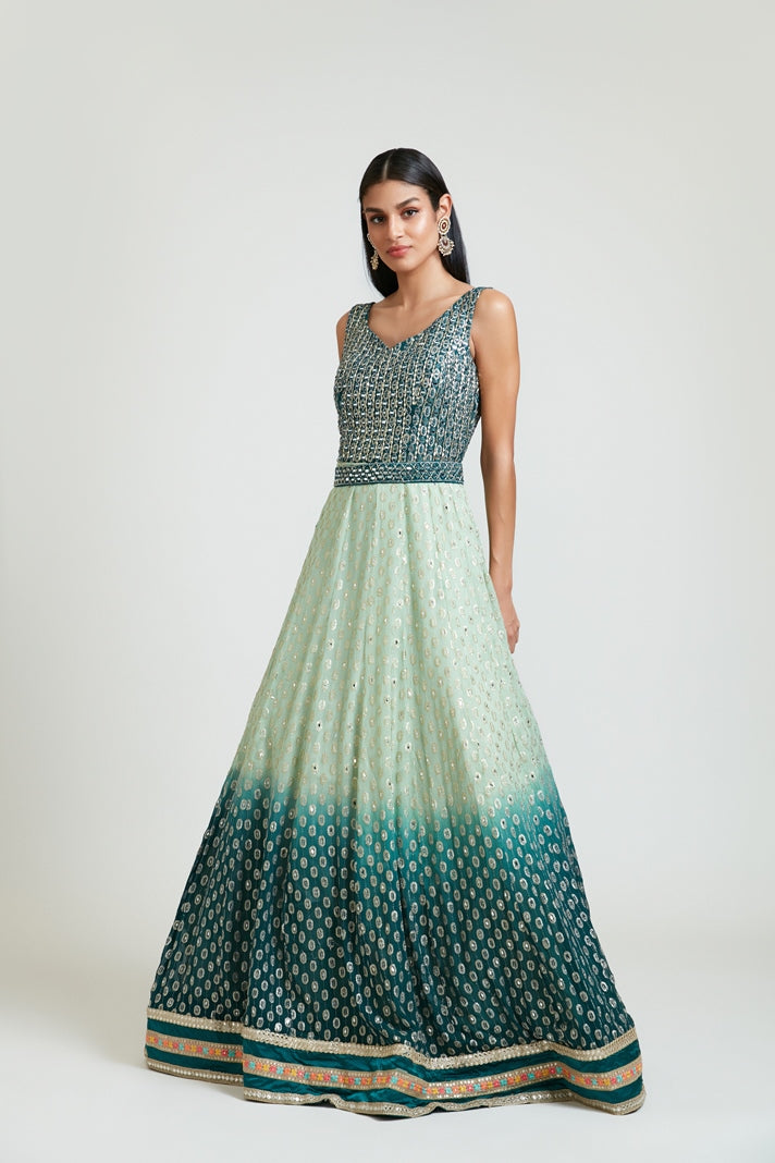 Neerus Women Georgette Pista Green Dress