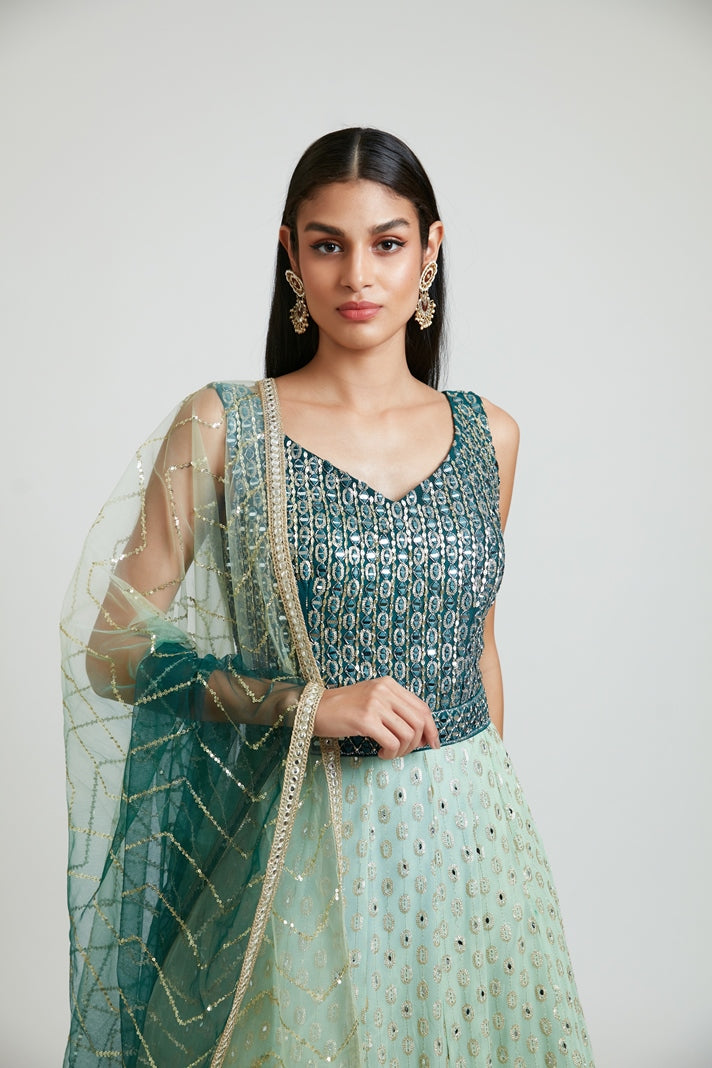 Neerus Women Georgette Pista Green Dress