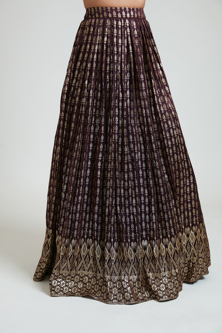 Neerus Women Banaras Wine Ghagra Set