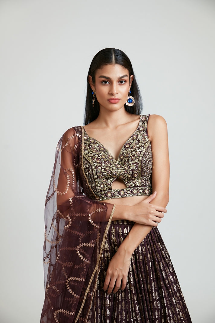 Neerus Women Banaras Wine Ghagra Set