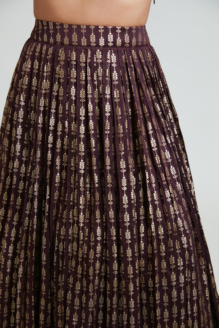 Neerus Women Banaras Wine Ghagra Set