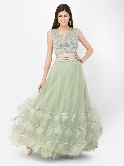 Neeru'S pista color, nett fabric lehenga choli