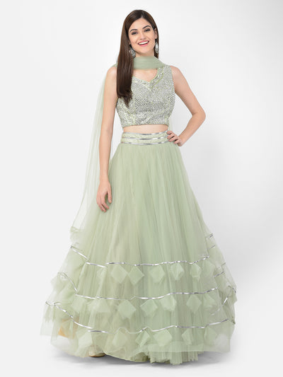 Neeru'S pista color, nett fabric lehenga choli