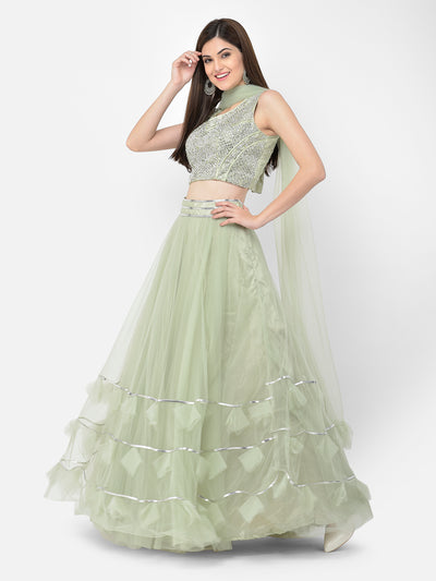 Neeru'S pista color, nett fabric lehenga choli