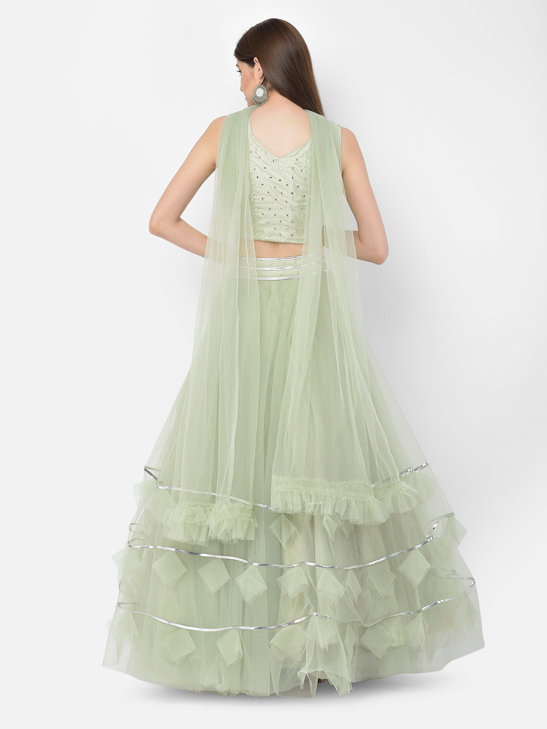 Neeru'S pista color, nett fabric lehenga choli