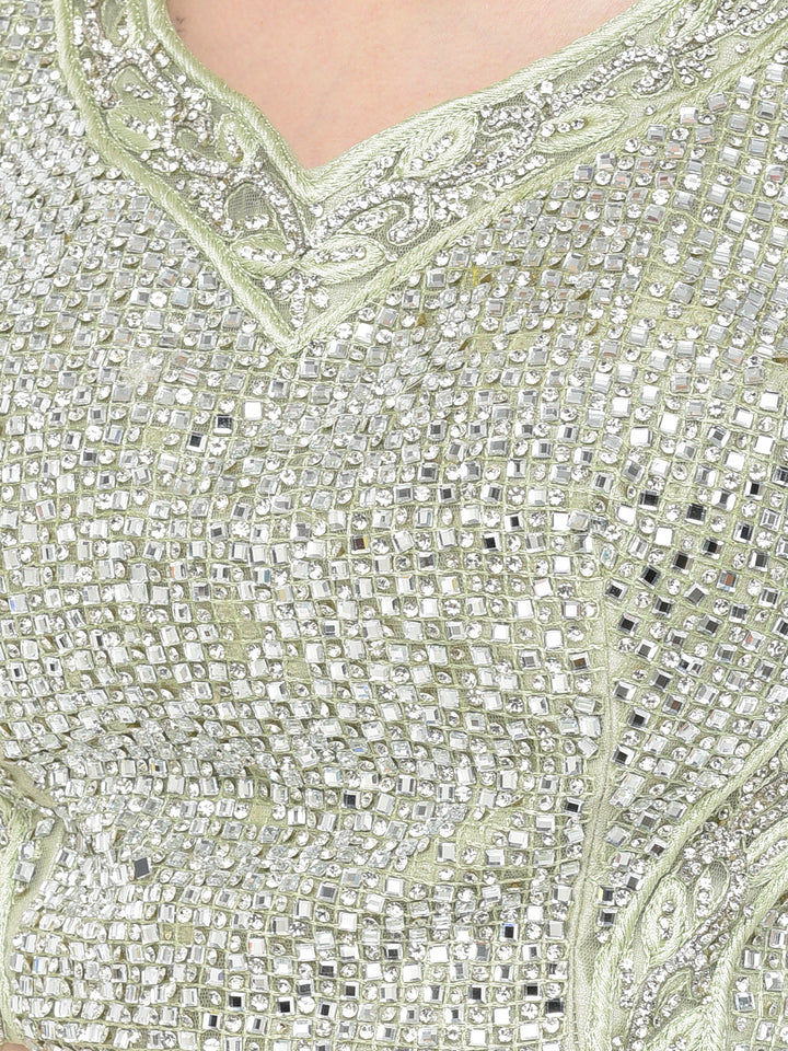 Neerus Green net embellished lehenga choli set - detail view 4