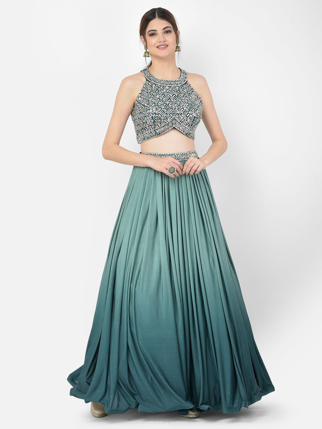 Neerus Green Color Lycra Fabric Lehenga Choli