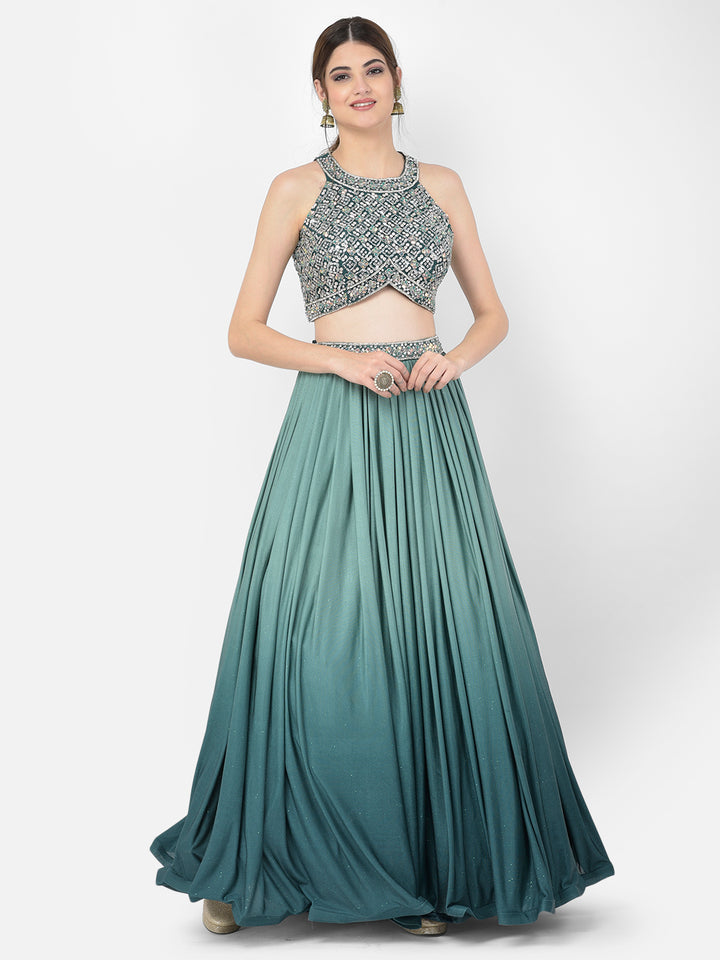 Neerus Green Color Lycra Fabric Lehenga Choli