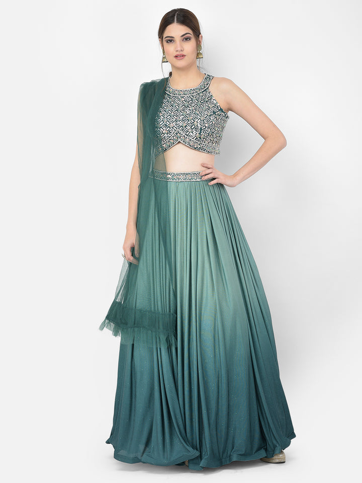 Neerus Green Color Lycra Fabric Lehenga Choli