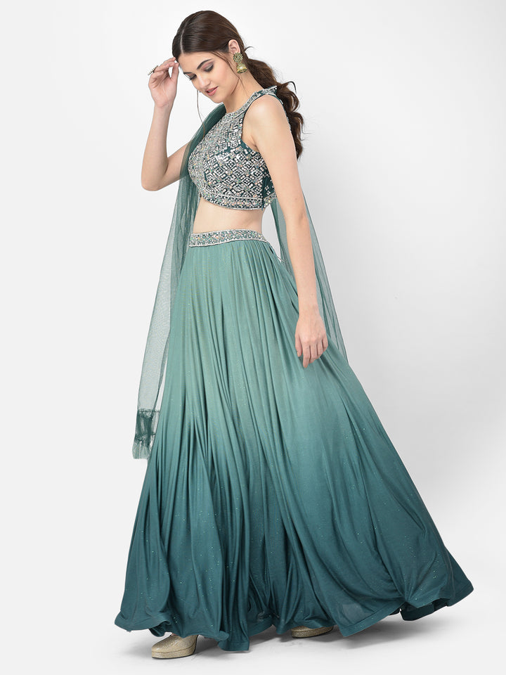 Neerus Green Color Lycra Fabric Lehenga Choli