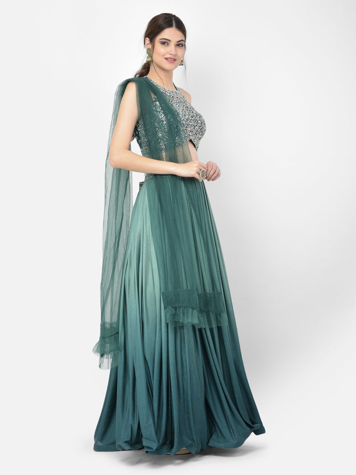 Neerus Green Color Lycra Fabric Lehenga Choli