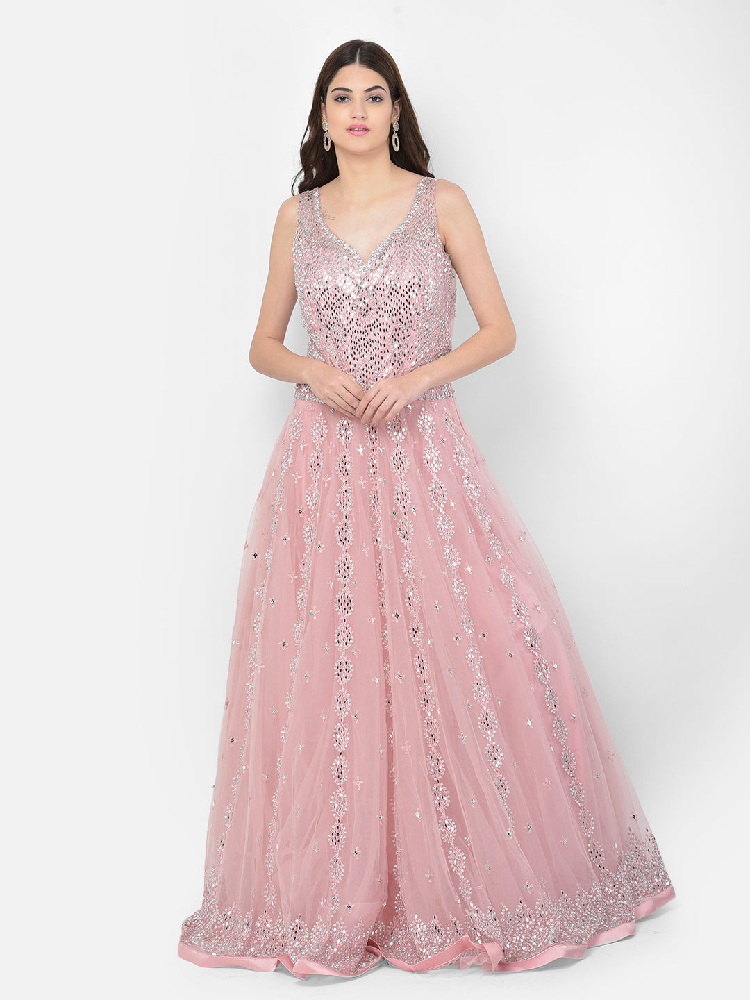 Neerus Baby Pink Color Nett Fabric Gown – Neerus India