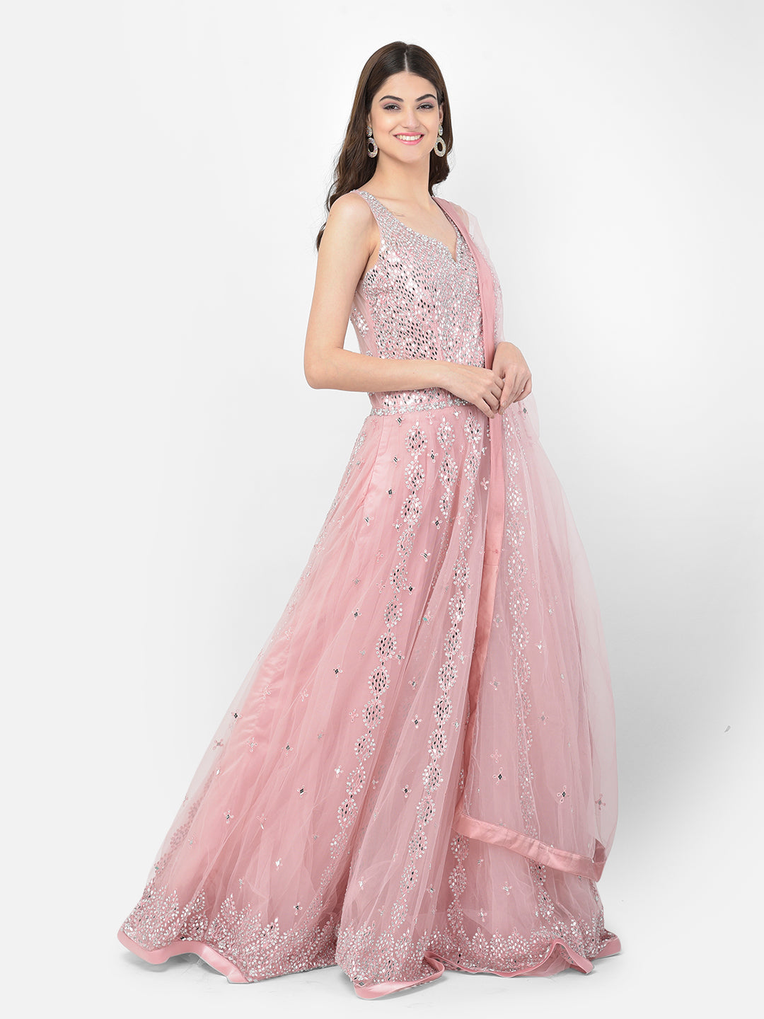 Neeru'S baby pink color nett fabric gown
