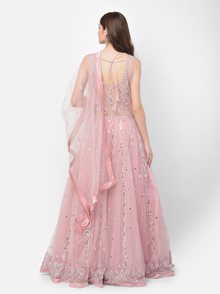 Neerus Baby Pink Color Nett Fabric Gown