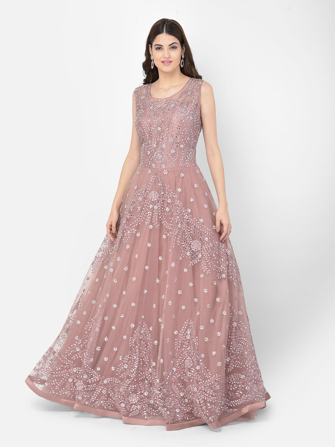 Neerus Pink net mirror work gown - detail view 18