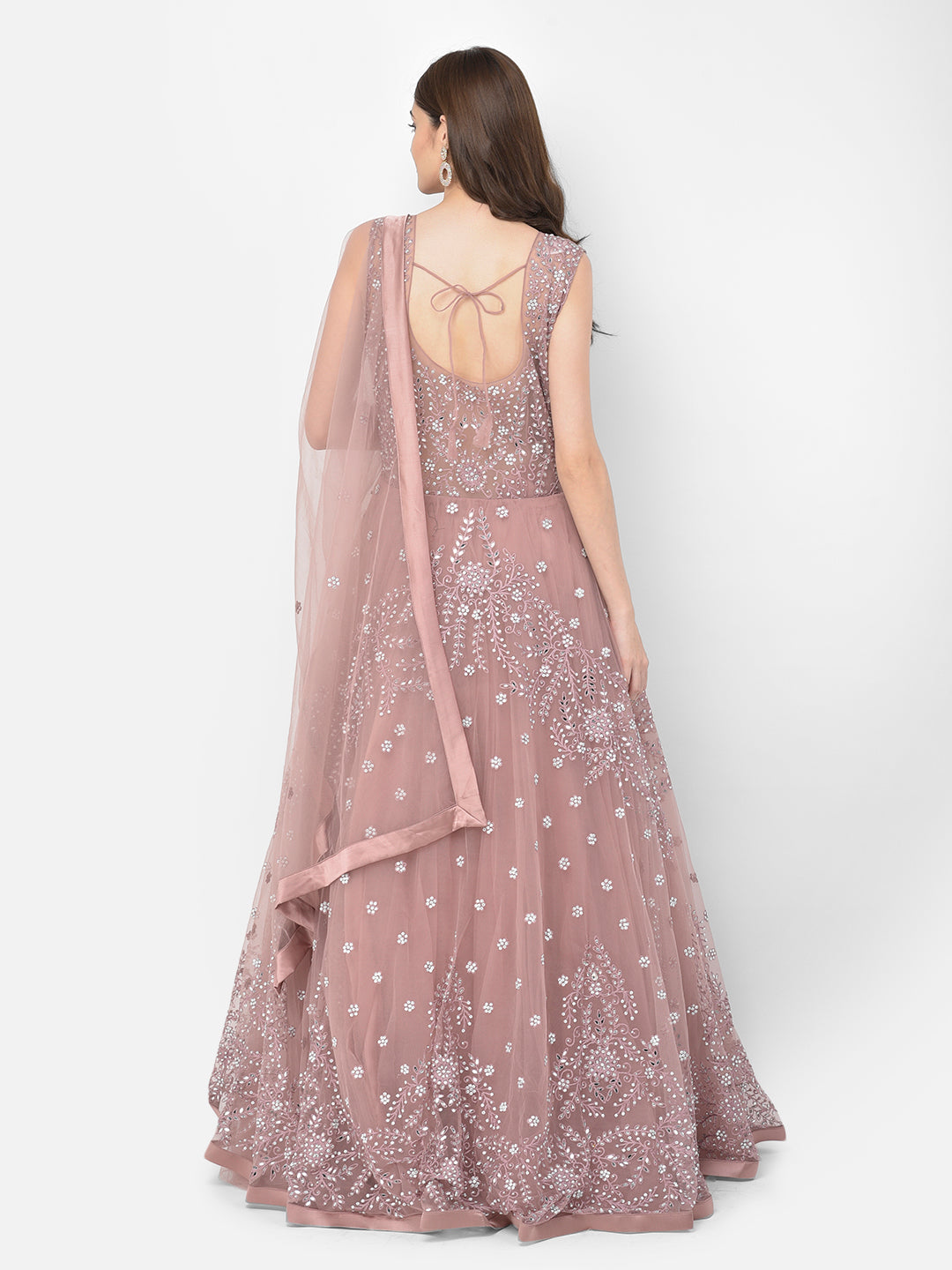 Neerus Pink net mirror work gown - detail view 9