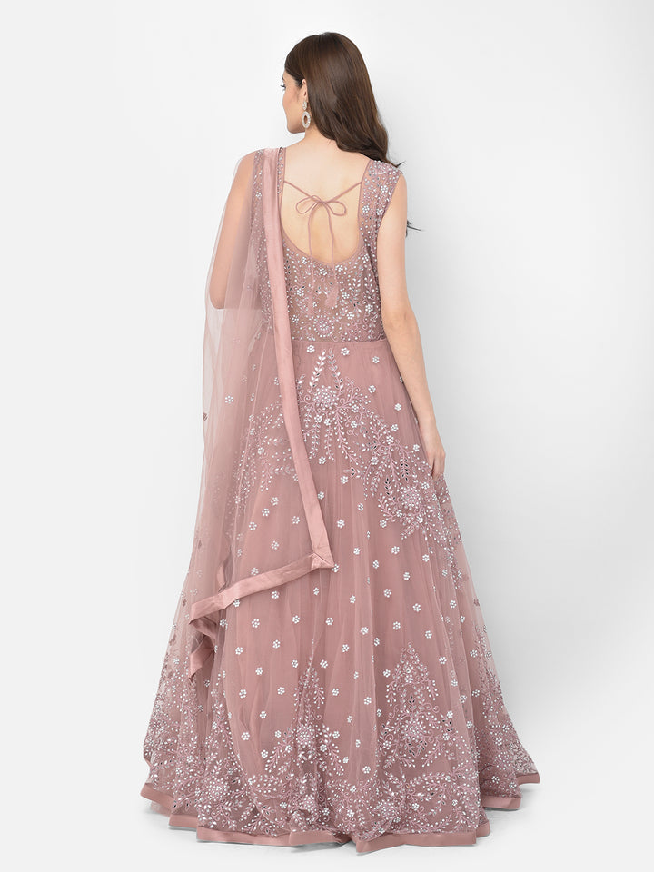 Neerus Pink net mirror work gown - detail view 15