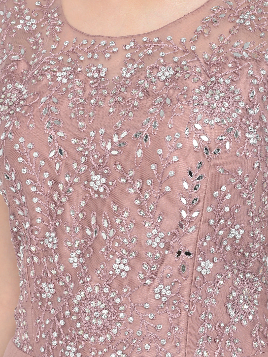 Neerus Pink net mirror work gown - detail view 10
