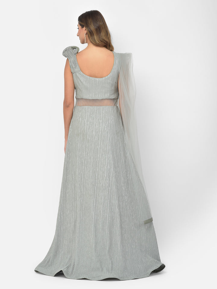 Neerus Green embellished flared gown - detail view 1