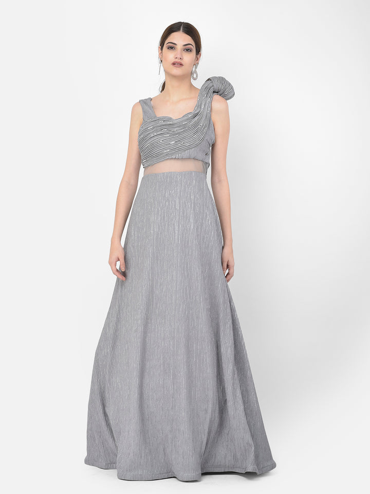 Neerus Grey Color Lycra Fabric Gown