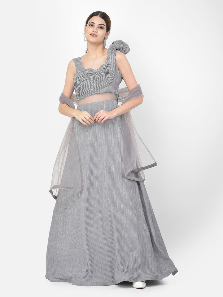 Neerus Grey Color Lycra Fabric Gown