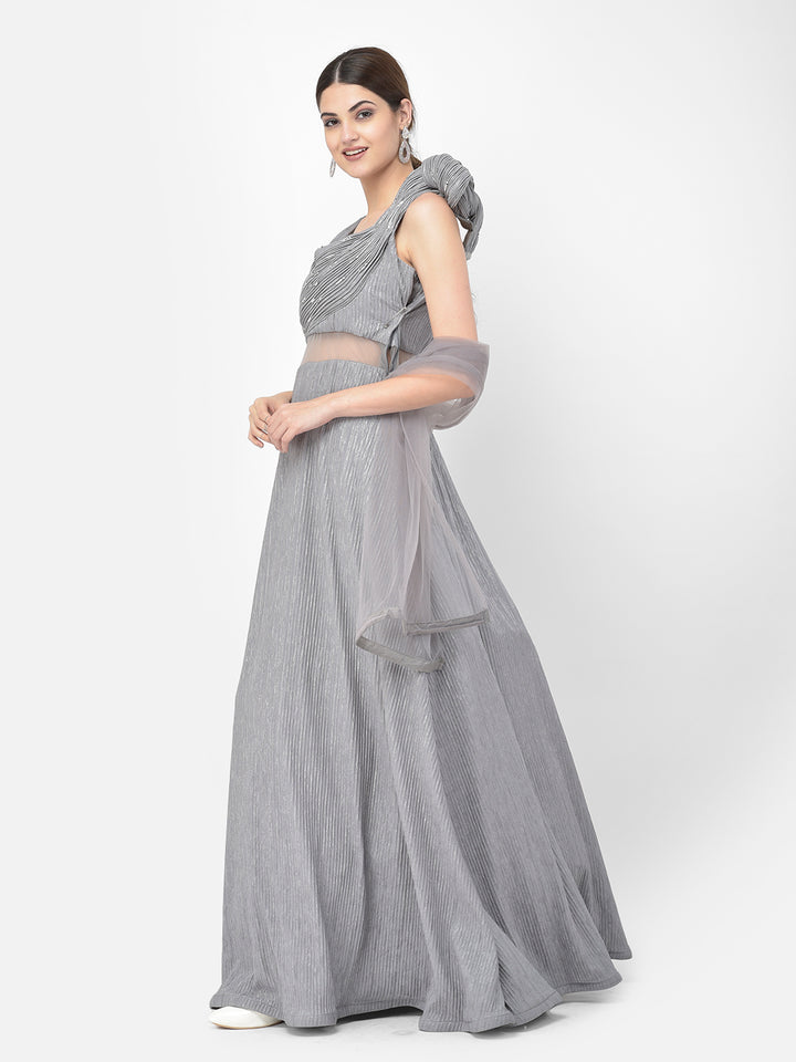 Neerus Grey Color Lycra Fabric Gown