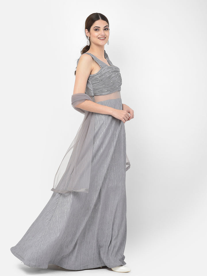 Neerus Grey Color Lycra Fabric Gown
