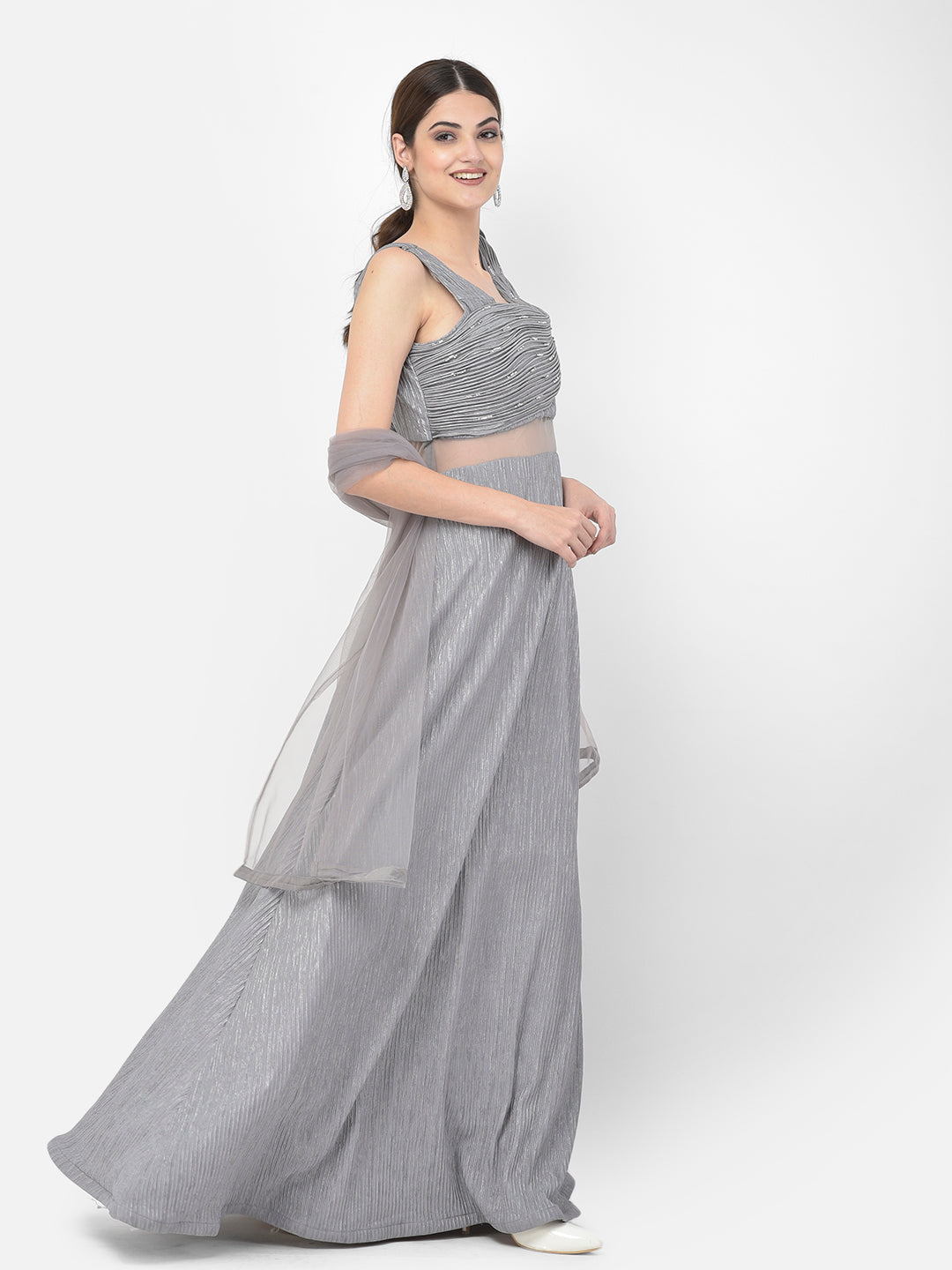 Neerus Grey Color Lycra Fabric Gown