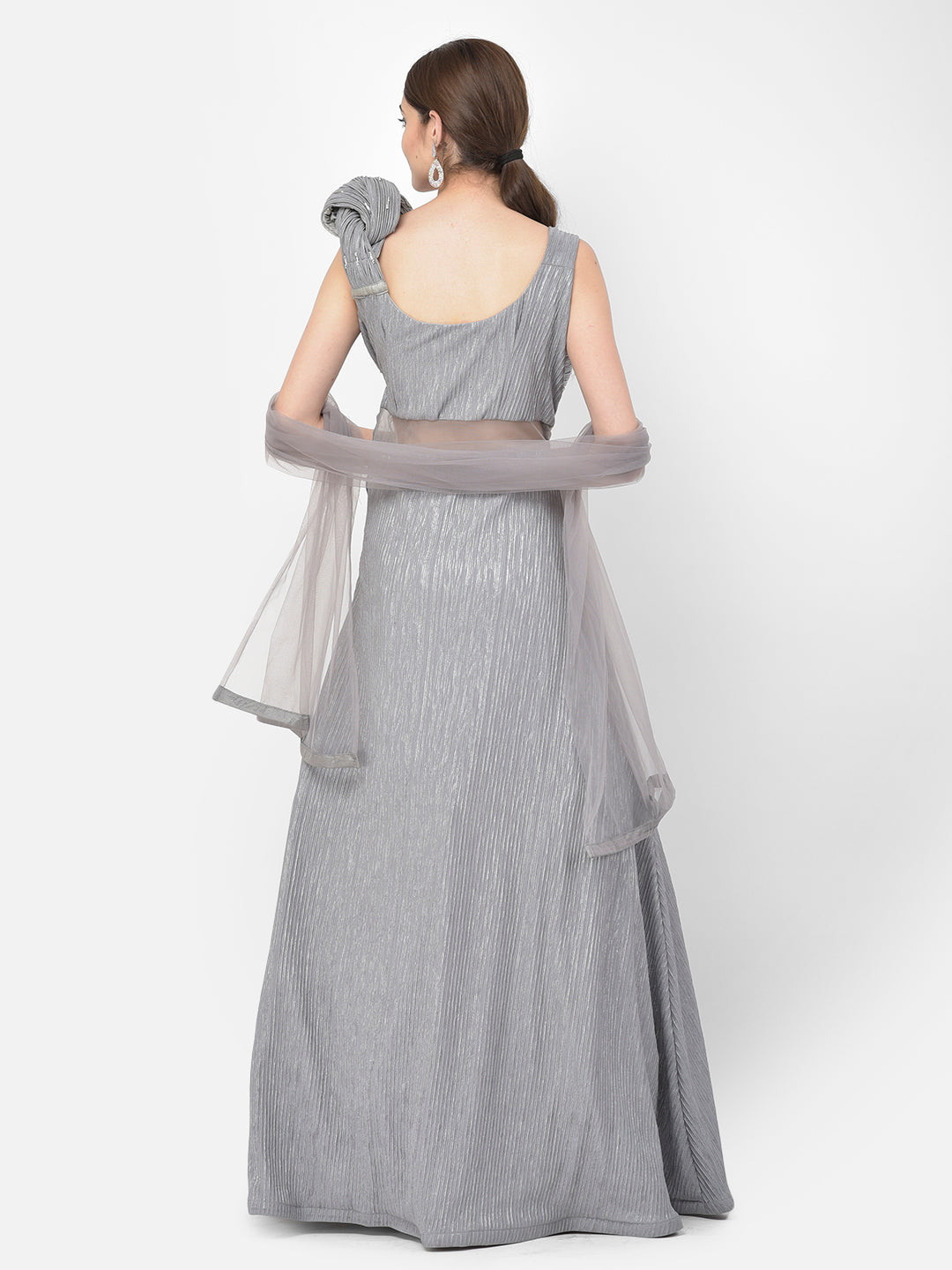 Neerus Grey Color Lycra Fabric Gown