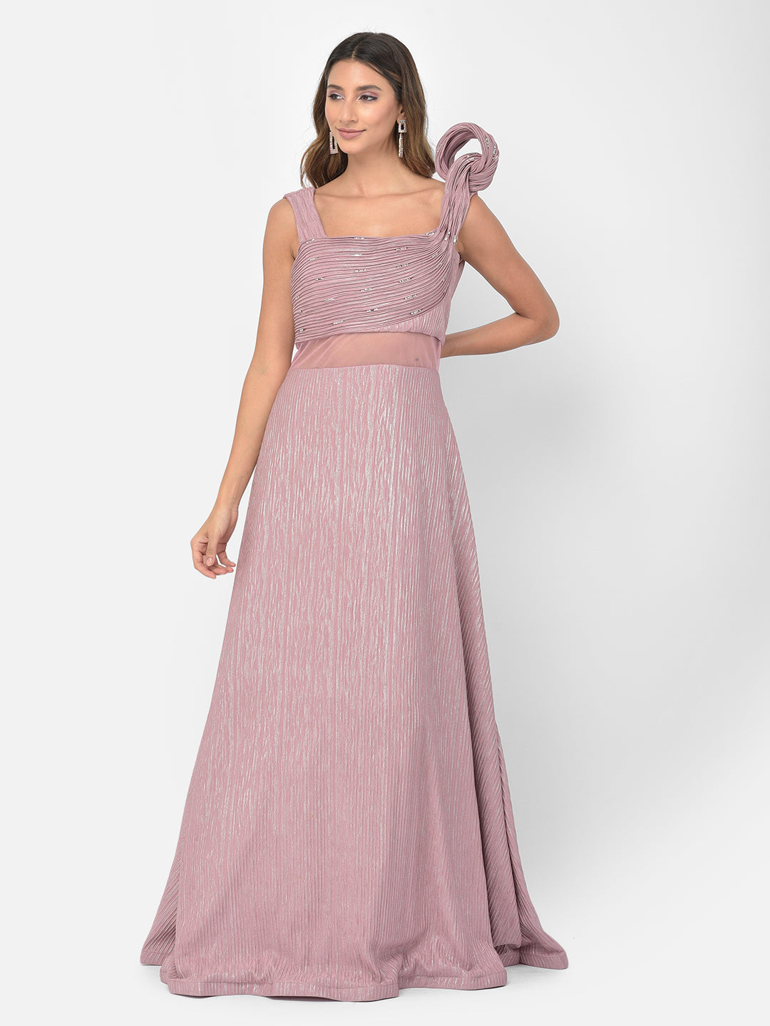 Neeru'S onion color lycra fabric gown