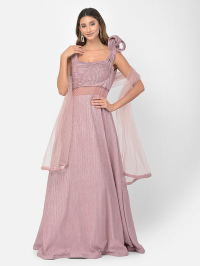 Neeru'S onion color lycra fabric gown