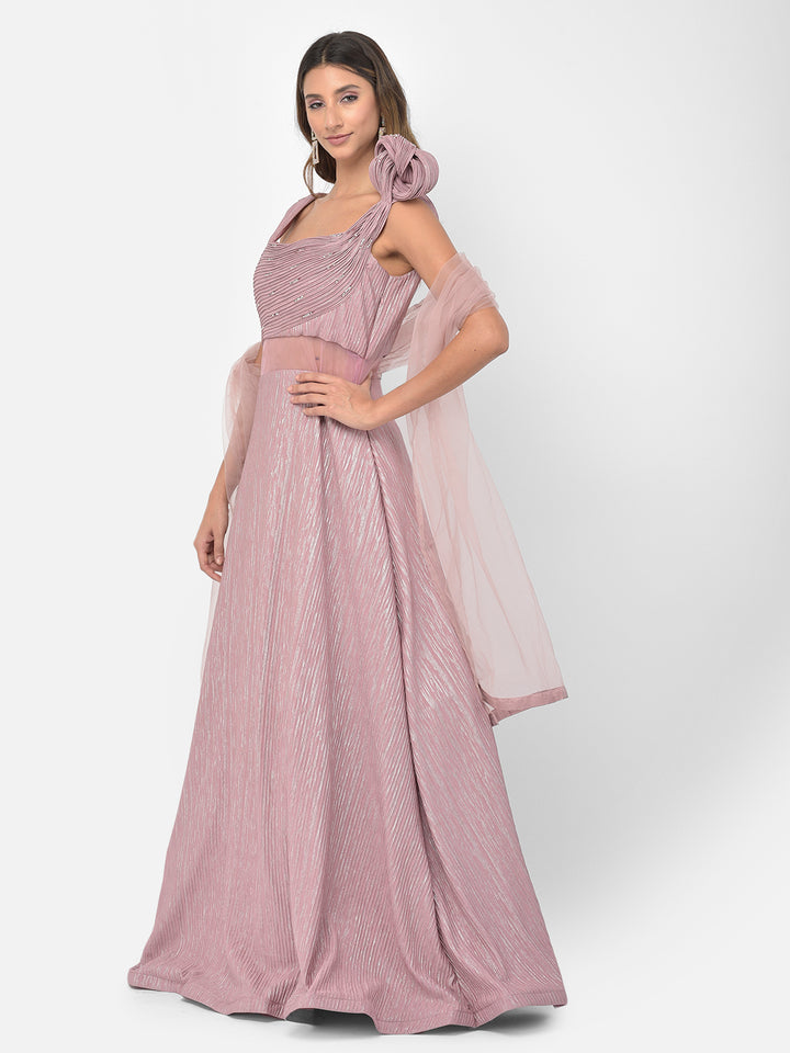 Neerus Onion Color Lycra Fabric Gown