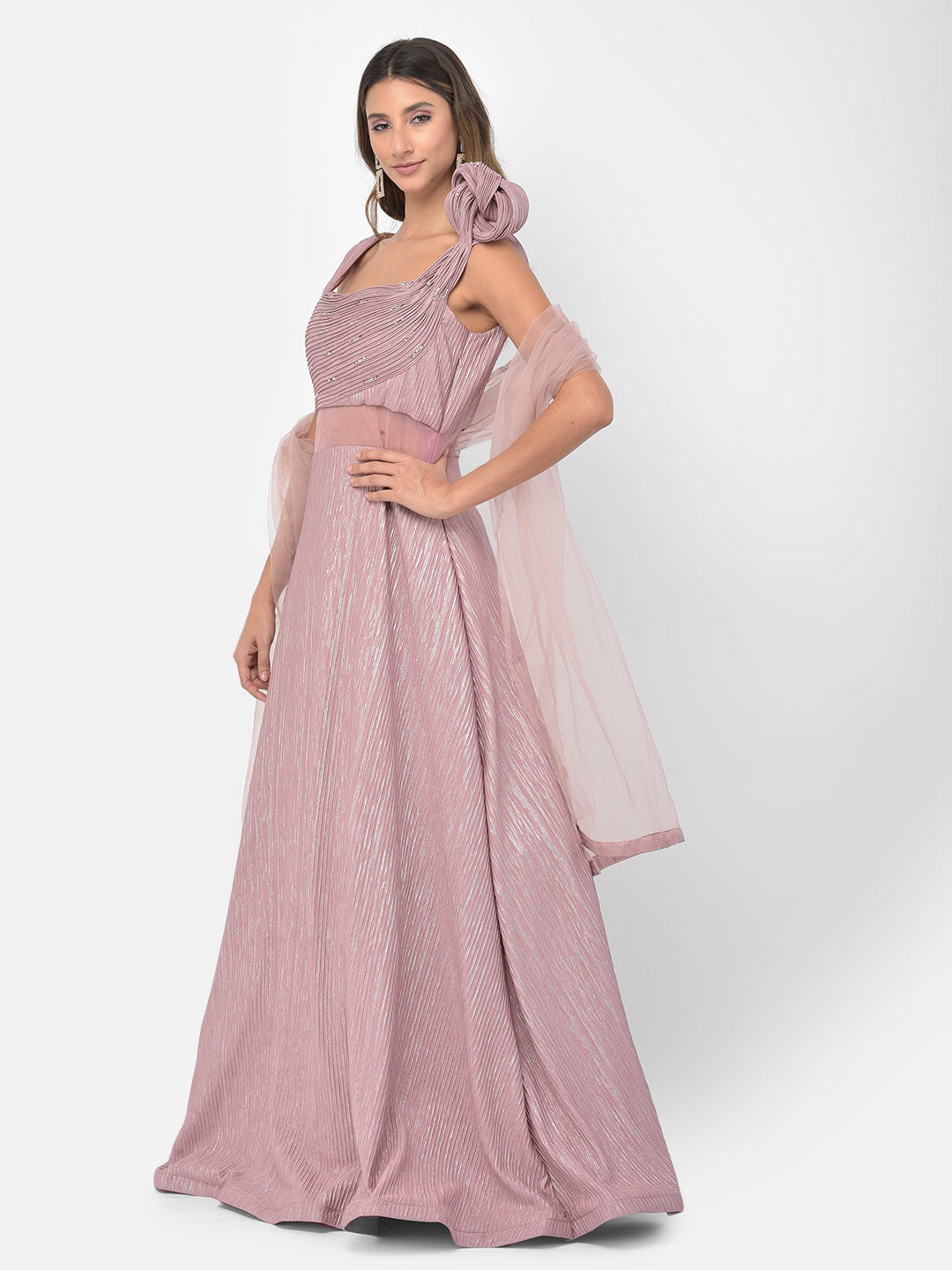 Neeru'S onion color lycra fabric gown