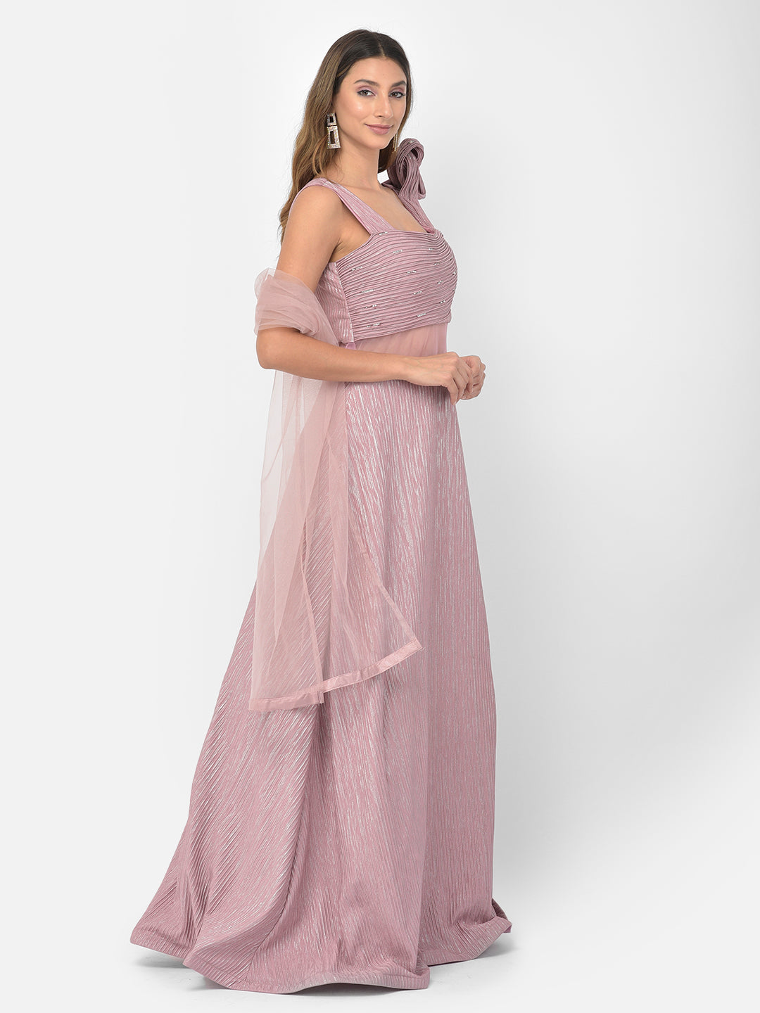Neeru'S onion color lycra fabric gown
