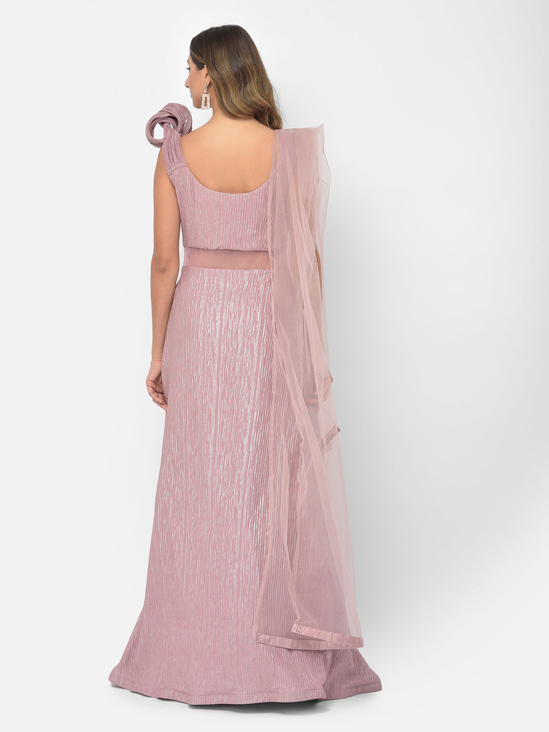 Neerus Onion Color Lycra Fabric Gown