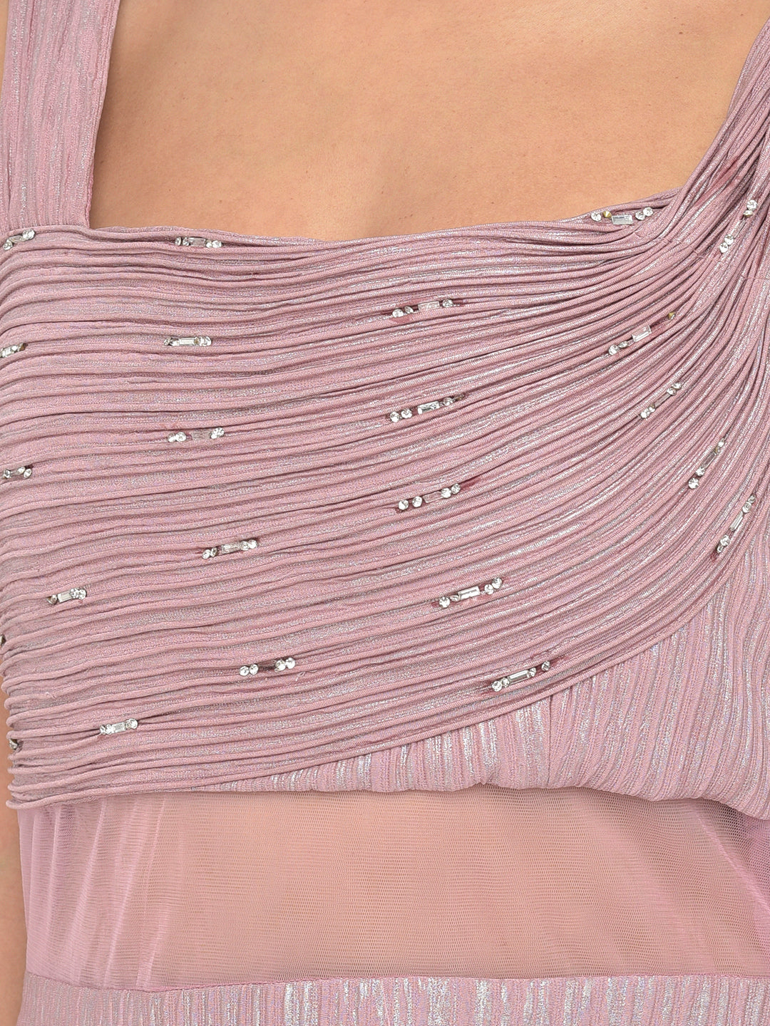 Neeru'S onion color lycra fabric gown