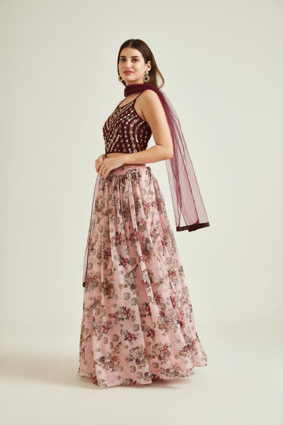 Neeru'S PEACH Colour CREPE Fabric GHAGRA SET
