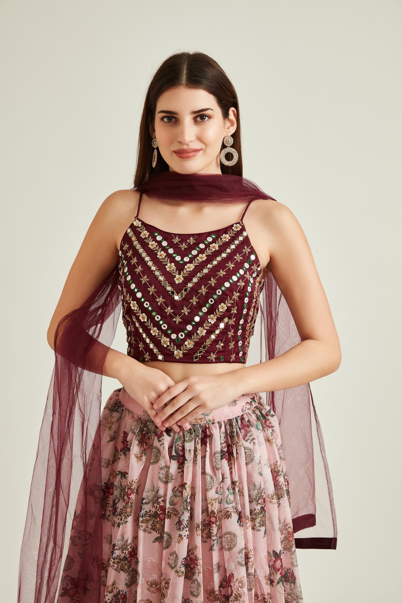 Neeru'S PEACH Colour CREPE Fabric GHAGRA SET