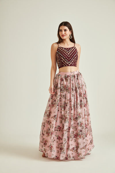 Neeru'S PEACH Colour CREPE Fabric GHAGRA SET