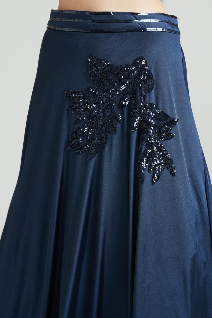 Neerus Blue polyester embellished lehenga choli set - side view