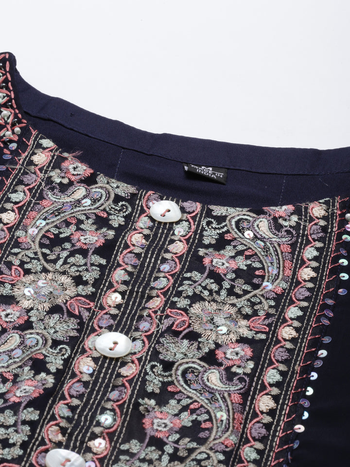 Neerus Navy Blue Color Georgette Fabric Kurta