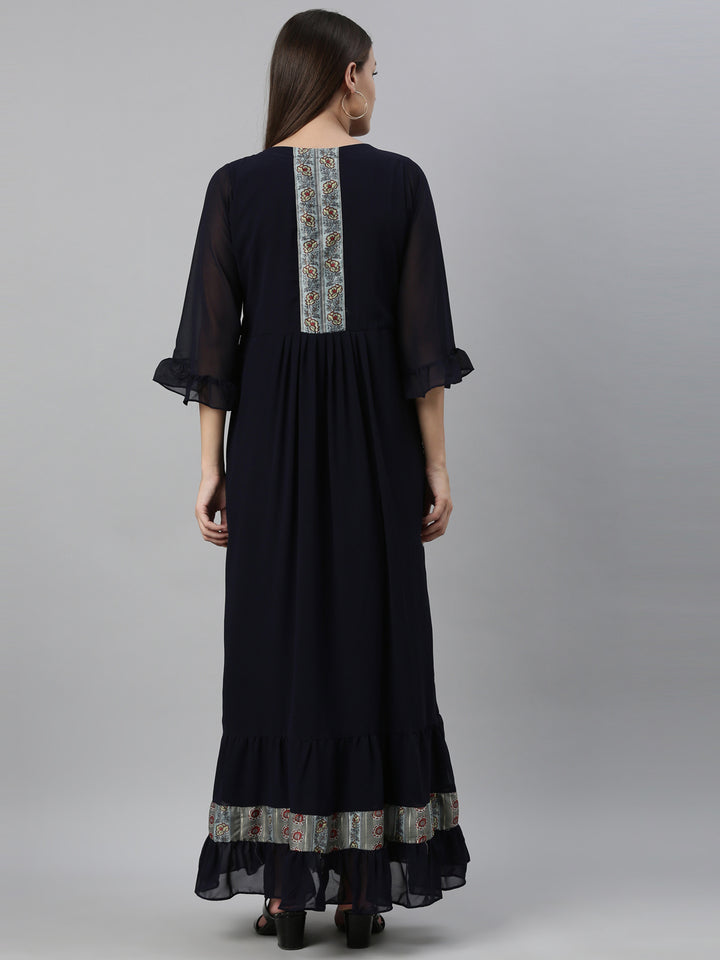 Neerus Navy Blue Color Georgette Fabric Kurta