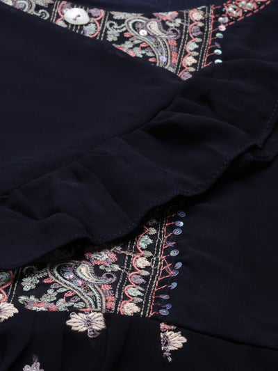 Neeru'S Navy Blue Color Georgette Fabric Kurta