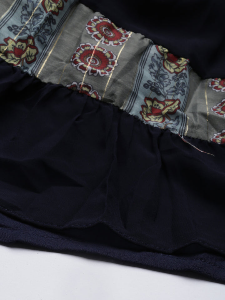 Neerus Navy Blue Color Georgette Fabric Kurta