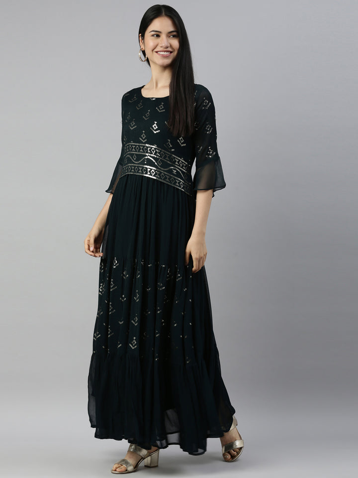 Neerus B Green Color Chiffon Fabric Kurta