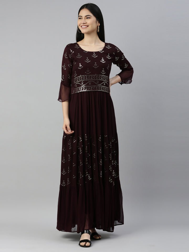 Neerus Maroon chiffon kurta - front view