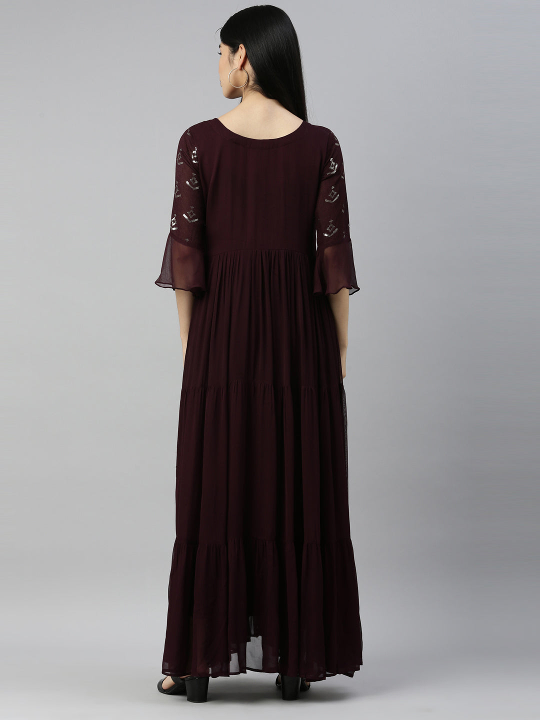 Neerus Maroon chiffon kurta - detail view 2