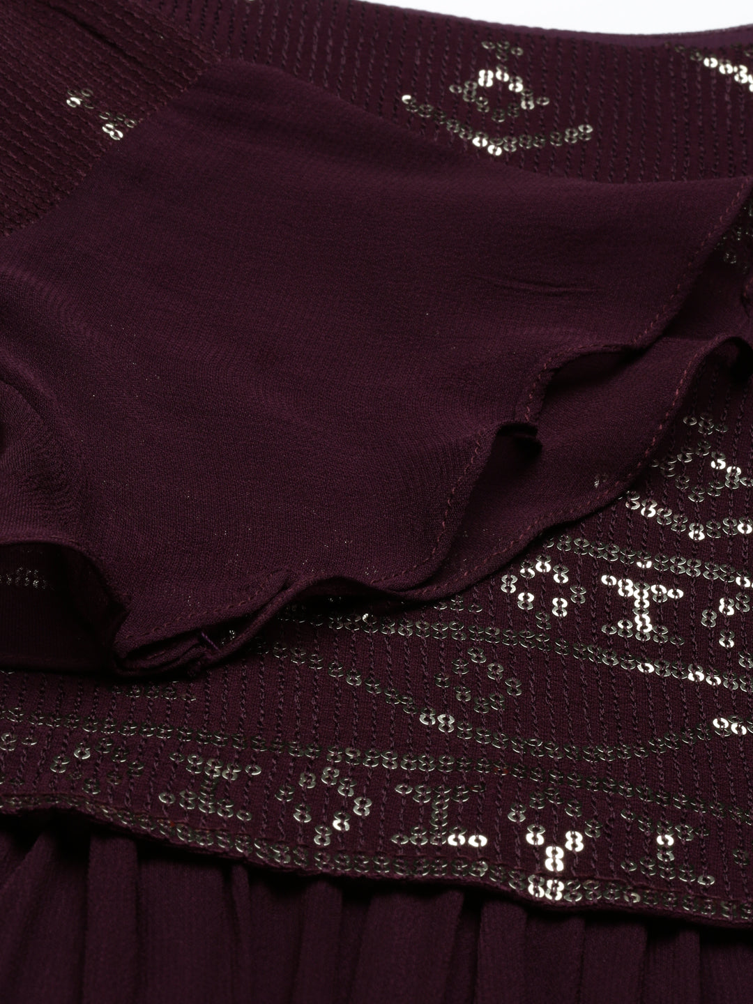 Neerus Maroon chiffon kurta - detail view 4